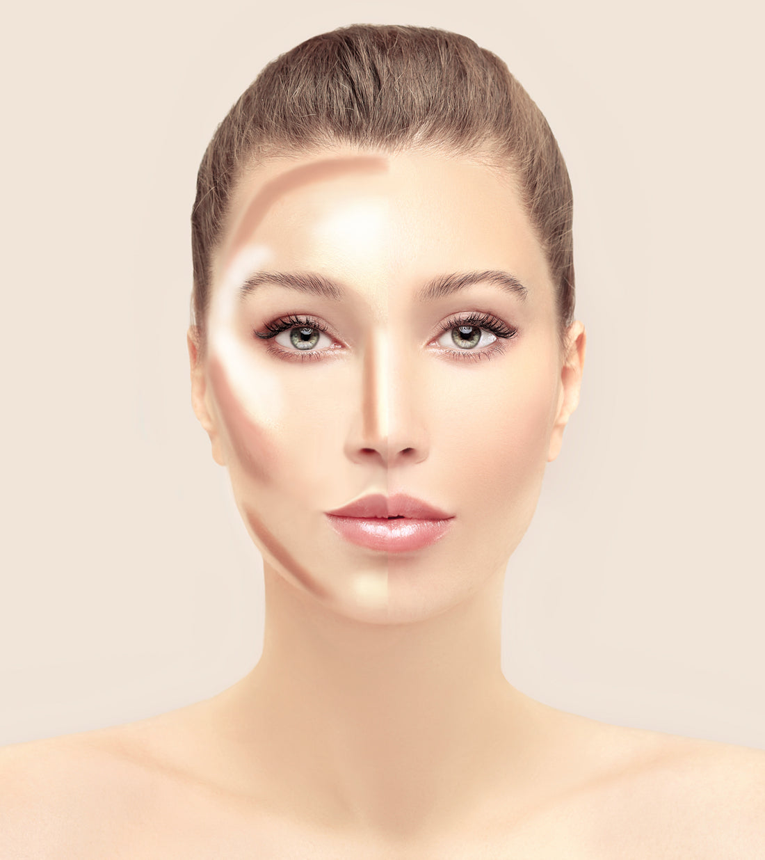 Contouring guide for a triangular face. Makeup applying rules