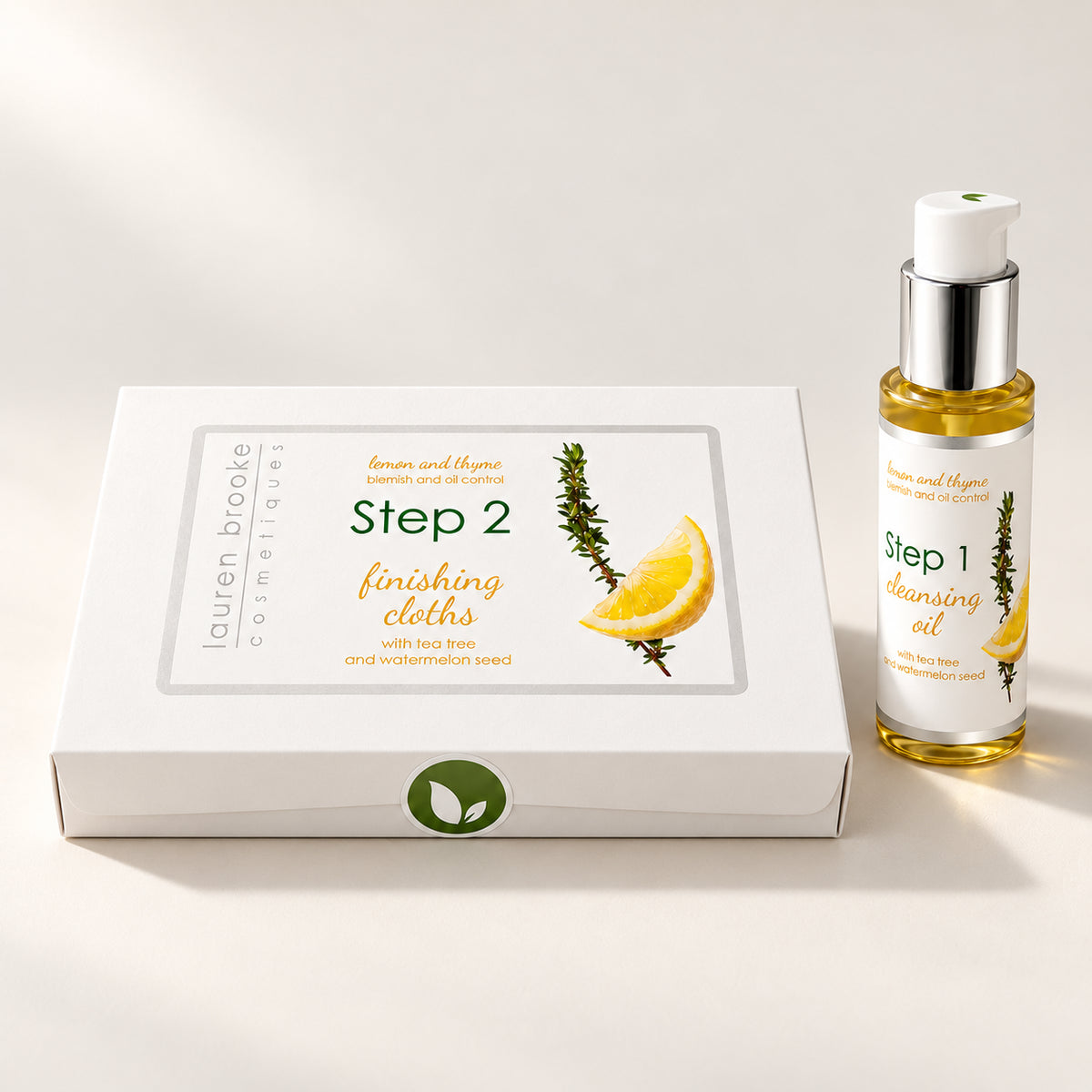 Lauren Brooke Cosmetiques Two Step Cleansing System Acne-Prone/Oily Skin with cleansing oil and finishing cloths