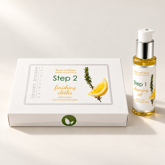 Lauren Brooke Cosmetiques Two Step Cleansing System Acne-Prone/Oily Skin with cleansing oil and finishing cloths